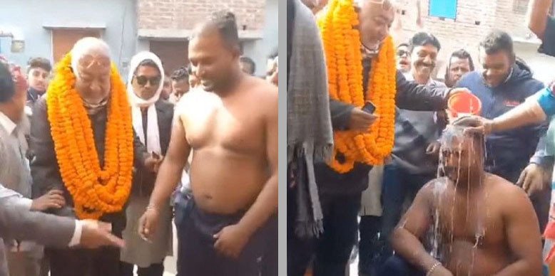 দুধ দিয়ে গোসল করিয়ে আ’লীগ কর্মীকে দলে নিলেন বিএনপি প্রার্থী